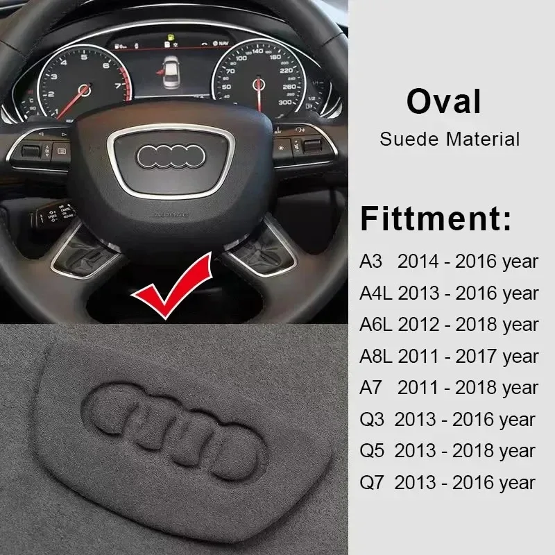 Car Suede Steering Wheel Panel Sticker Emblem Decoration Accessories For Audi A4 B8 8K A6 C6 4F Q5 8R Q7 4L A3 8V C7 Q5 A8 Q7 B6