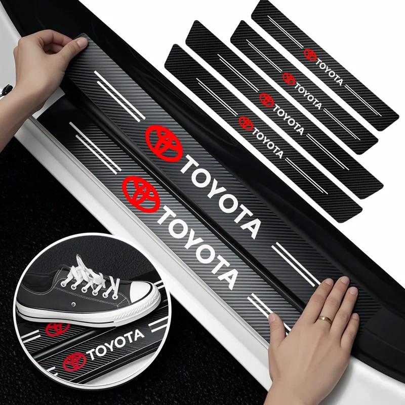1/4/5Pcs Car Door Sill Scuff Plate Decor Carbon Fiber Stickers For Toyota GR Corolla Yaris Aygo Prius RAV4 Crown CHR Camry Auris