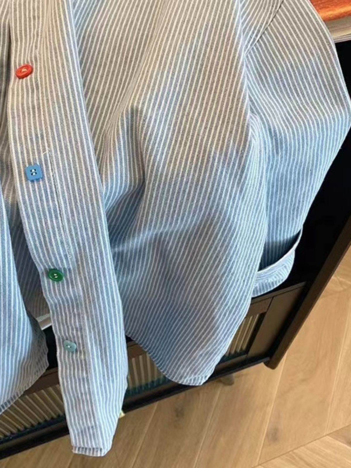 Csa  Fena Oversize Simples em Estilo Retro com Bloco de Cores, Manga Longa, trada em Denim, Top Casual de Negóc...