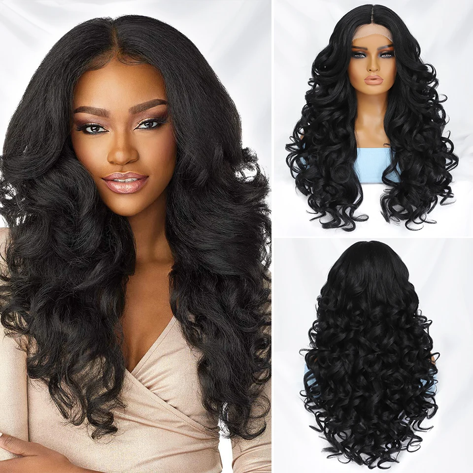 สีดําสีน้ําตาล Curly วิกผมสังเคราะห์ลูกไม้ด้านหน้าด้านหน้าสําหรับผู้หญิงสีบลอนด์สีส้มหญิงวิกผมลูกไม้ 13X4X1 คอสเพลย์ทุกวัน
