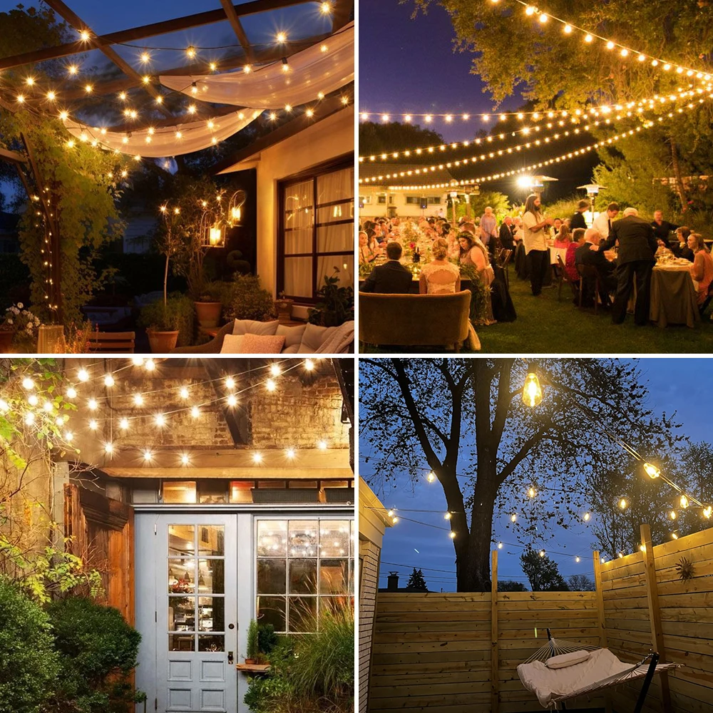 Lichterkette für den Außenbereich, ST38, Terrassen-Hängeleuchten, dekorative Lichterkette für den Garten, mit bruchsicheren LED-Lampen, 2200 K, für den Außenbereich