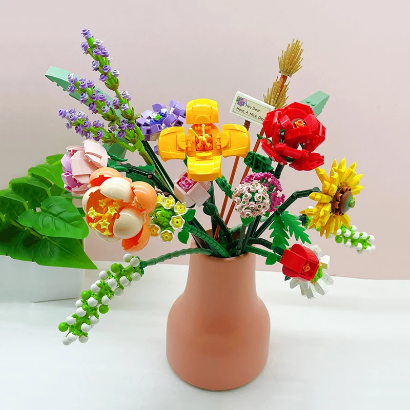 Hoa Hồng Mini Khối Xây Dựng Hoa Mô Phỏng Trồng Chậu Hoa 3D Mô Hình Trang Trí Nhà Tự Làm Trẻ Em Đồ Chơi Giáo Dục Cô Gái Tặng