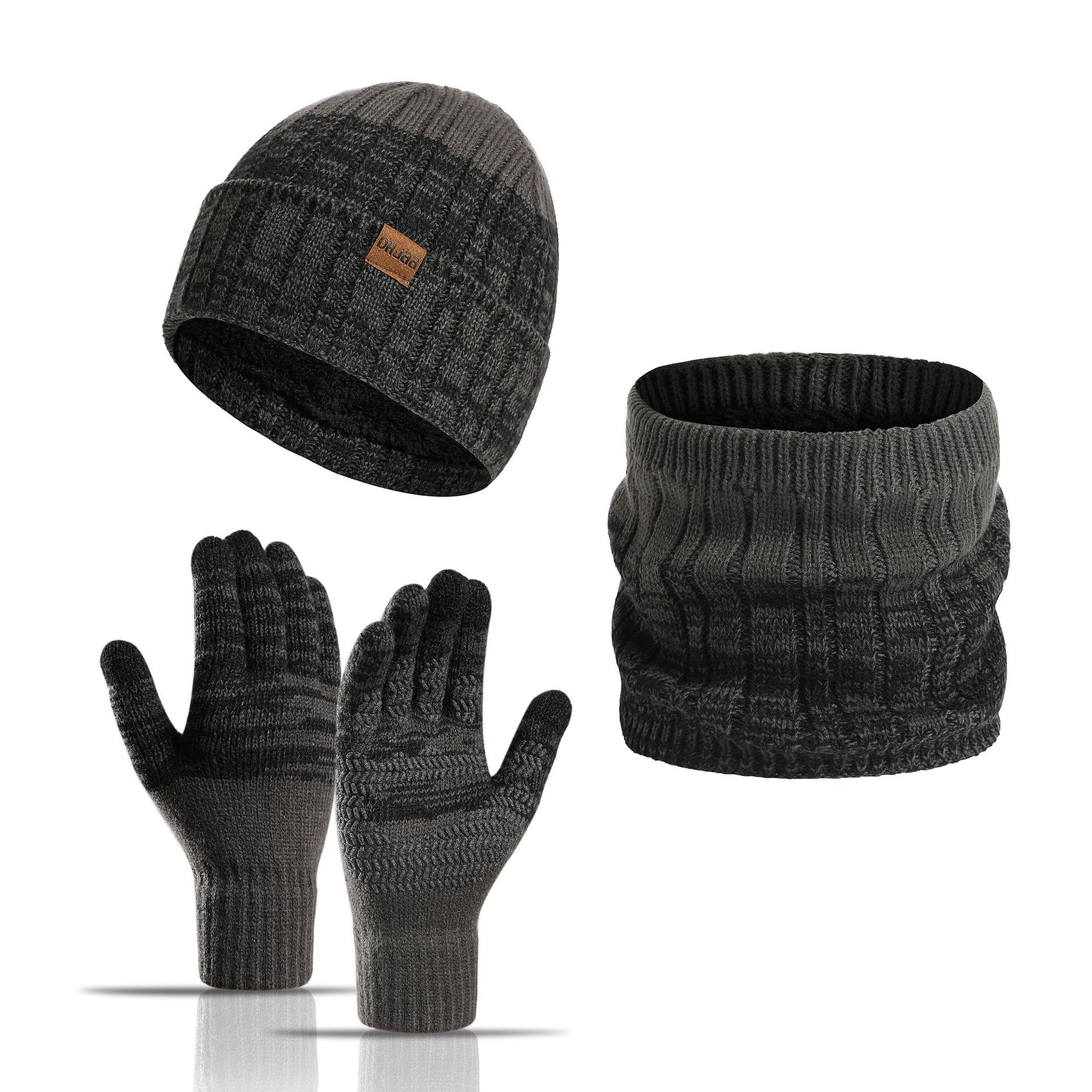 Männer Herbst Winter Warm Halten Set Unisex Beanie Handschuhe Schal Männlich Woolen Garn Gestrickte Schalldämpfer Einfarbig Hals Gamasche weiche Hut