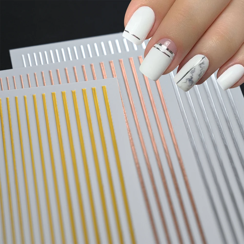 1 แผ่นเลเซอร์ทอง/Silver Line 3D สติ๊กเกอร์เล็บที่มีสีสัน/สีดํา/สีขาว Stripe Self-Adhesive Slider DIY เส้นเล็บ Decals * &