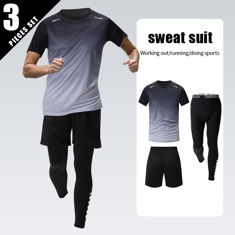 2/3pc Heren Sneldrogend Sport Gradiëntpak Vrije tijd Hardlopen Fitness Korte mouw Comfortabel Ademend Lange broek Joker Kort