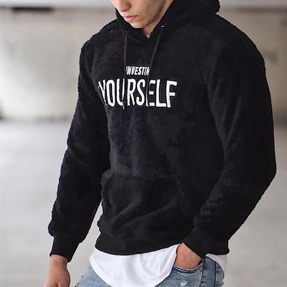 Sudadera con capucha con letras bordadas, jersey cálido para hombre, sudadera con capucha y bolsillos de manga larga, sudaderas informales de lana para Primavera/otoño