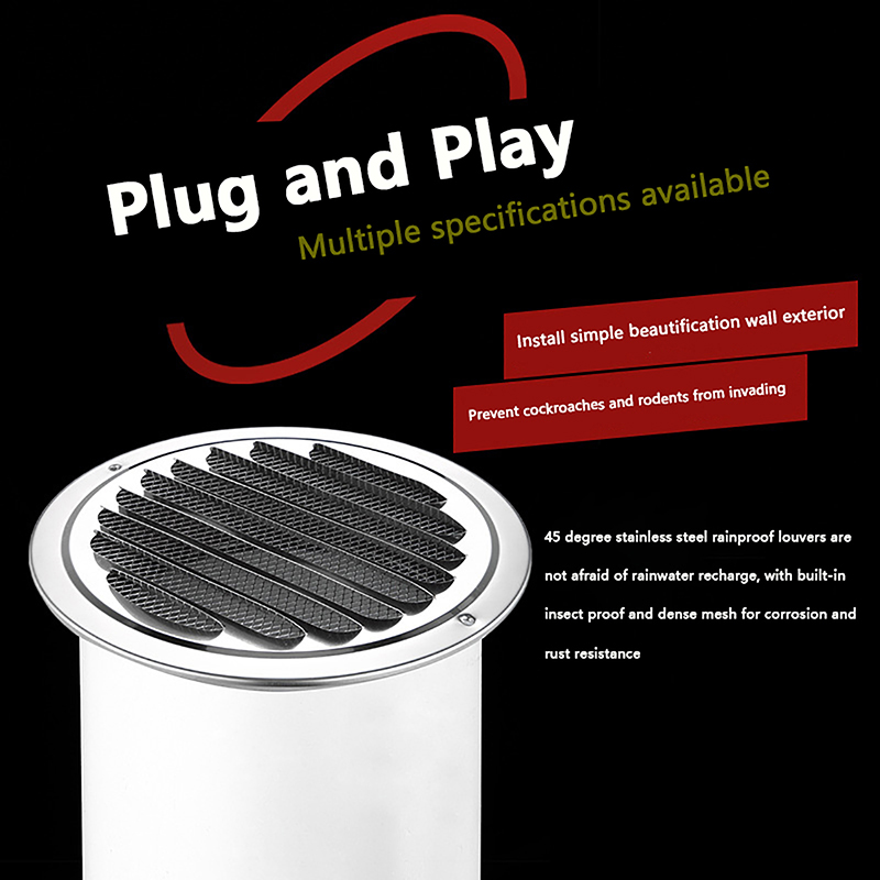 70/80/100/120MM Round Stainless Steel Air Vent Grille Insect Protection Home Exterior Wall Ducting Ventilation Tool