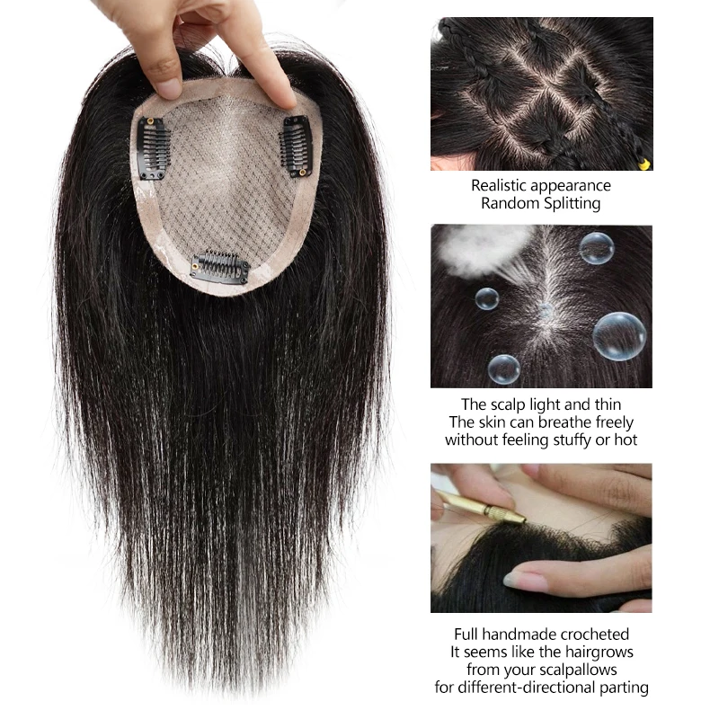 Perruques de dentelle à Base de soie entièrement faites à la main 100% cheveux humains cuir chevelu naturel Base supérieure Clip en une seule pièce Extensions de cheveux perruque supérieure pièce femmes