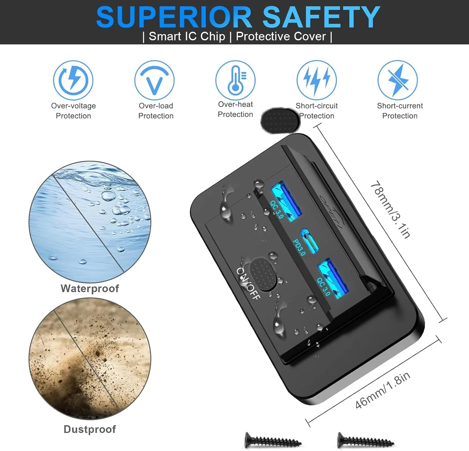 3 Ports 12V RV USB Outlet 72W Dual USB C 36W and Dual QC 3.0 18W Port Car Charger Socket Accessories for Car Bus RV Truck