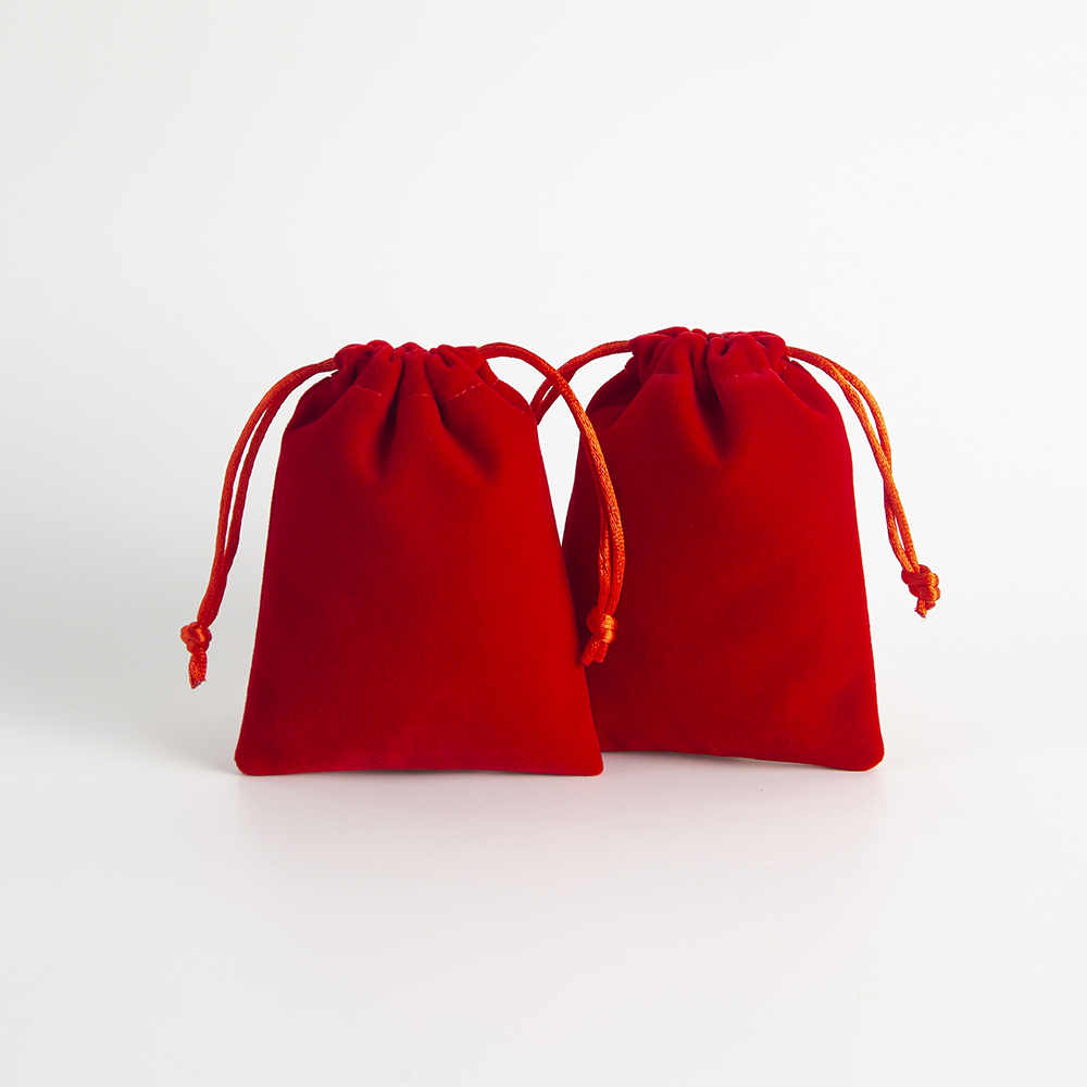 5Pcs Red Thick Jewelry Accessory Velvet Pocuh With Drawstring Travel  Wedding Birthday Party Gift Sachet Packaging Storage Bags