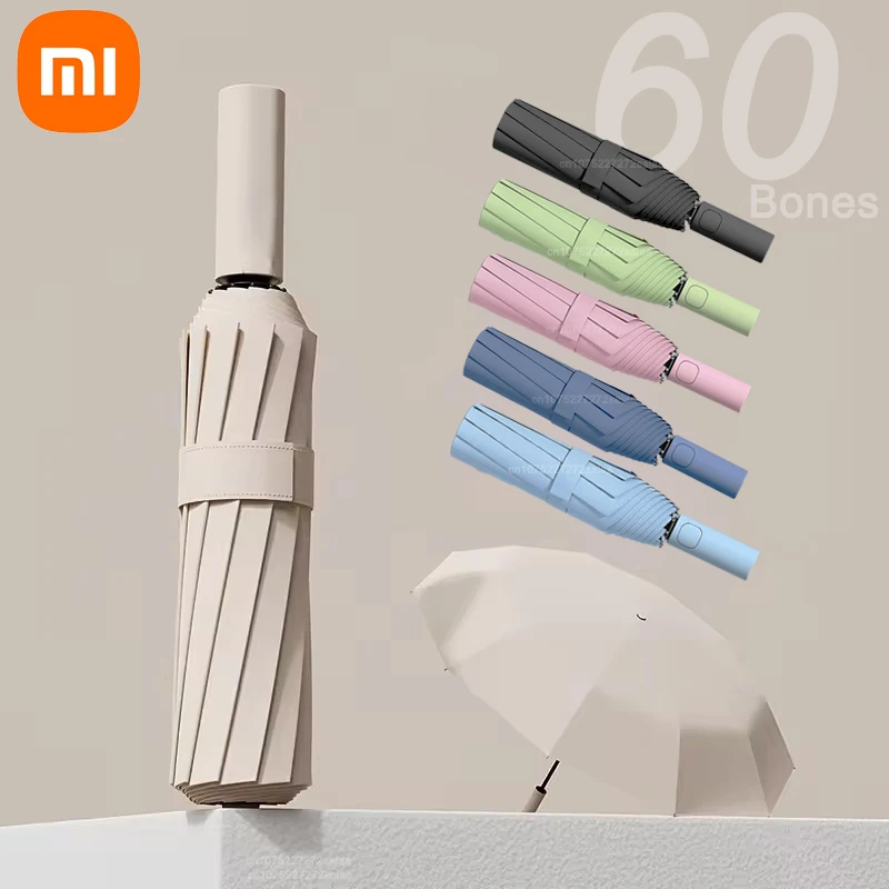 Автоматический зонт Xiaomi 60, однотонный светильник, складной, большой формат, уличный, водонепроницаемый, солнцезащитный, с защитой от ультрафиолета