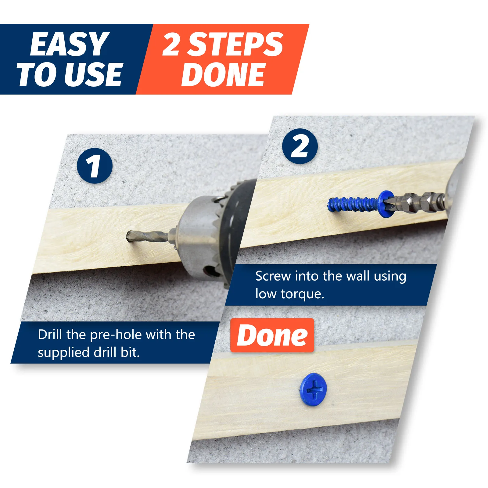 3/16" oder 1/4" Betonschraubanker, blaue Flachkopfschrauben für Mauerwerk, Ziegelblock, Zementstucks (verpackt mit Bohrer)