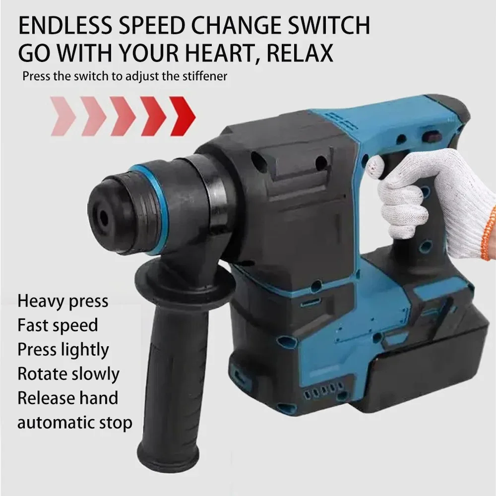 Furadeira de martelo elétrica sem escova, 4800ipm, recarregável, sem fio, ferramenta de perfuração e cinzelamento para makita, bateria de 18v