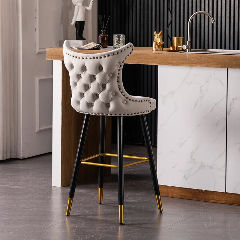 Flannel Light Luxury Bar Chairs for Kitchen Modern Minimalist Backrest Bar Stool Creative Designer Household High Stool