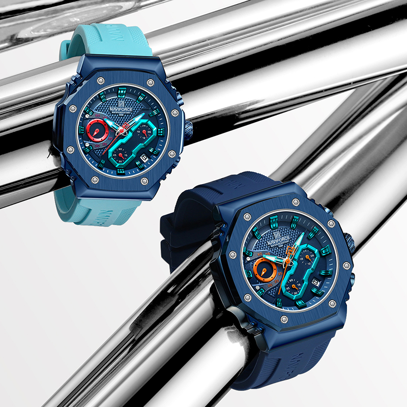 NAVIFORCE ファッションカップル腕時計カジュアルオリジナルスポーツシリコンストラップ腕時計愛好家のための自動日付表示クォーツクロノグラフ