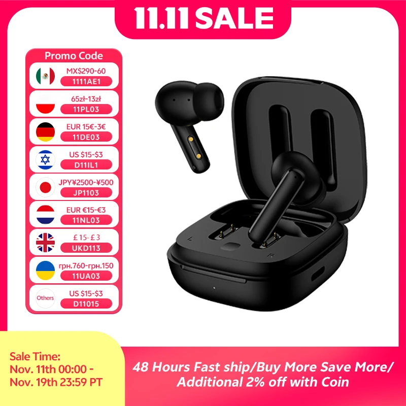 QCY T13 ANC Беспроводные наушники TWS Bluetooth 5.3 Наушники с активным шумоподавлением Наушники-вкладыши 4 микрофона ENC HiFi Наушники