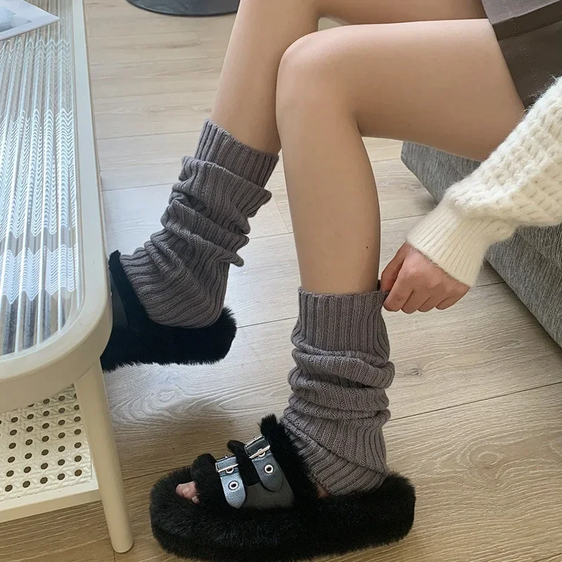 Calentadores de piernas de 42/52/72cm, calcetines Lolita Y2K, cubierta de pie cálida tejida, calentador blanco y negro para mujer, calcetín de ganchillo para otoño e invierno, puños para botas