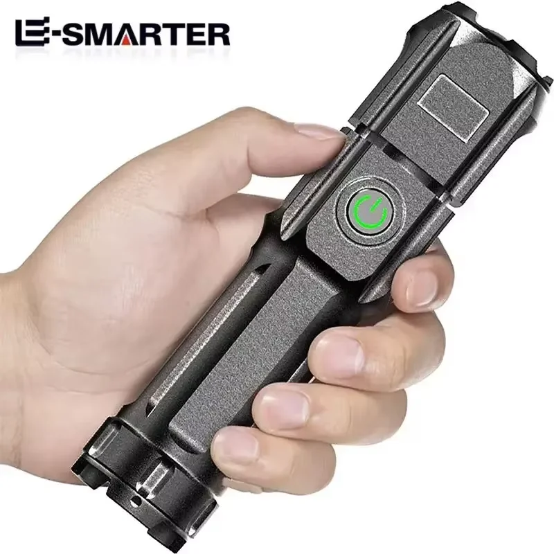 Zoom Telescópico Recarregável Lanternas Táticas, Tocha LED, 4 Modos de Iluminação, Longo Alcance, Impermeável, Camping, Pesca