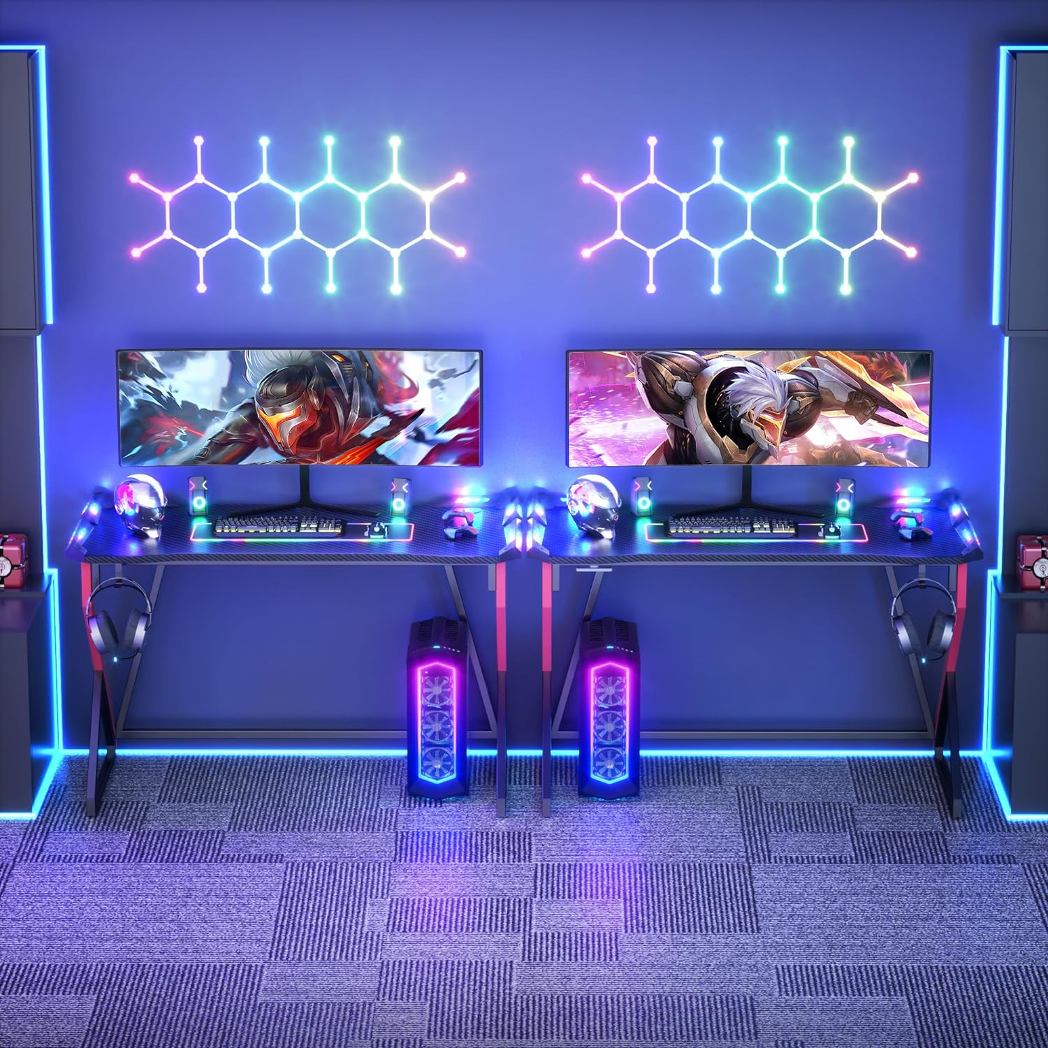 Mesa juego led-mesa comput adora deportes electrónicos ergonómica 100x60cm, marco z estable y fácil de ensamblar