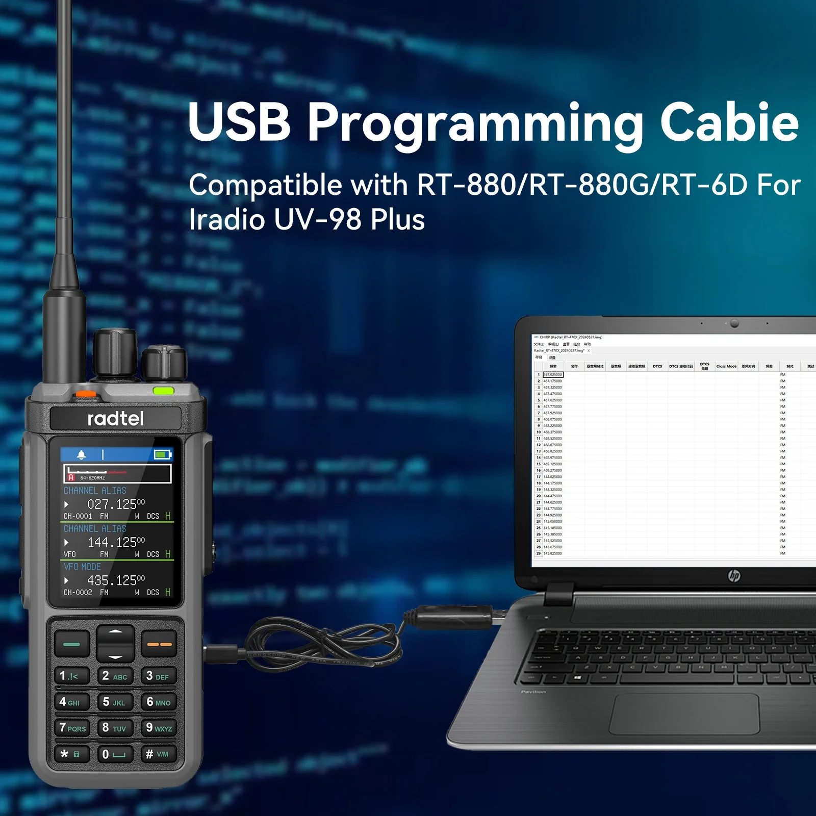 Radtel cabo de programação usb tipo c interface para radtel RT-880 RT-880G RT-6D UV-98 plus r5000 r6000 rádio amador walkie talkie
