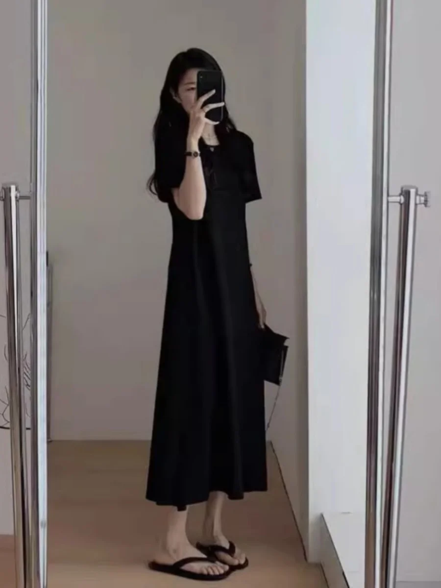 プラスサイズ黒背中の開いたクロスボディバッグ夏ルーズフィット隠すお世辞ロング Tシャツドレスプラスサイズの女性のための