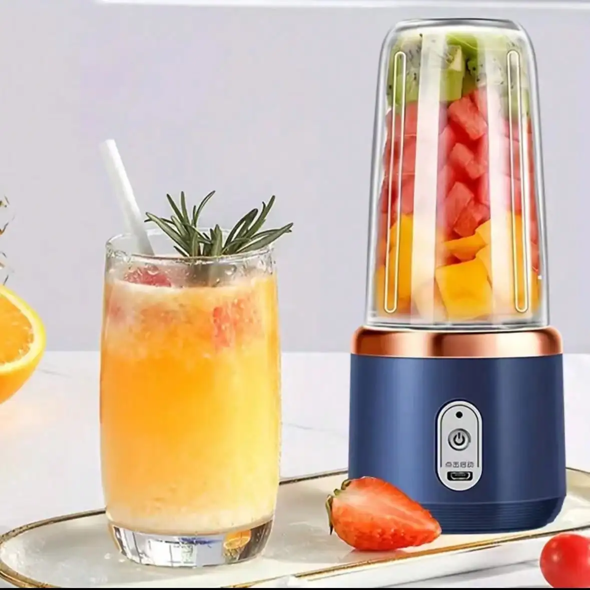 Portable Juicer Blender 400ml Electric Fruit Juicer USB Charging Lemon Orange Fruit Juicing Cup Smoothie Blender Machine 2cups