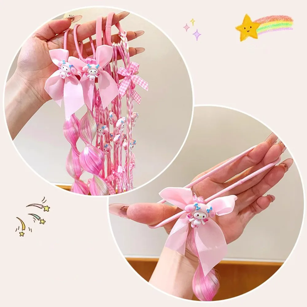 40cm pequeno pônei gradiente colorido bolha tranças peruca crianças menina bowknot fita corda de cabelo extensão do cabelo