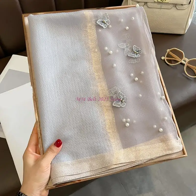 49Me Wanita Selendang Polyester Stole Untuk Wanita Manik -manik merinci bungkus selendang lunak