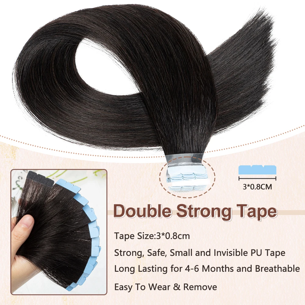 Mini-Tape in Echthaarverlängerungen, doppelseitig, unsichtbar, nahtlos, Tape im Haar, 10 Stück/Set, natürlich, glatt, Schwarz, Braun, Blond