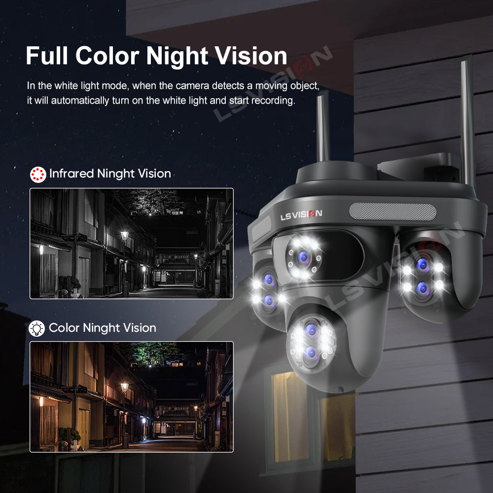 LS VISION 35MP WiFi IP Camera 10X Zoom 7 Lens 4 Screens Wireless Outdoor Surveillance Camera PTZ CCTV Auto Tracking Night Vision