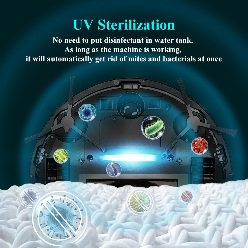 (code promo: EU1000） Robot aspirateur ABIR X8, navigation laser lidar, aspiration 6500pa, cartes multiplanchers, Stérilisation aux UV, lavage humide en forme de Y, Application zones interdites,Capteur TOF