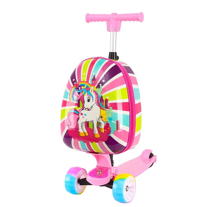 2025 novas crianças scooter bagagem, mala de skate sobre rodas, presente das crianças, bonito dos desenhos animados pequeno trole caso, saco de bagagem rolante