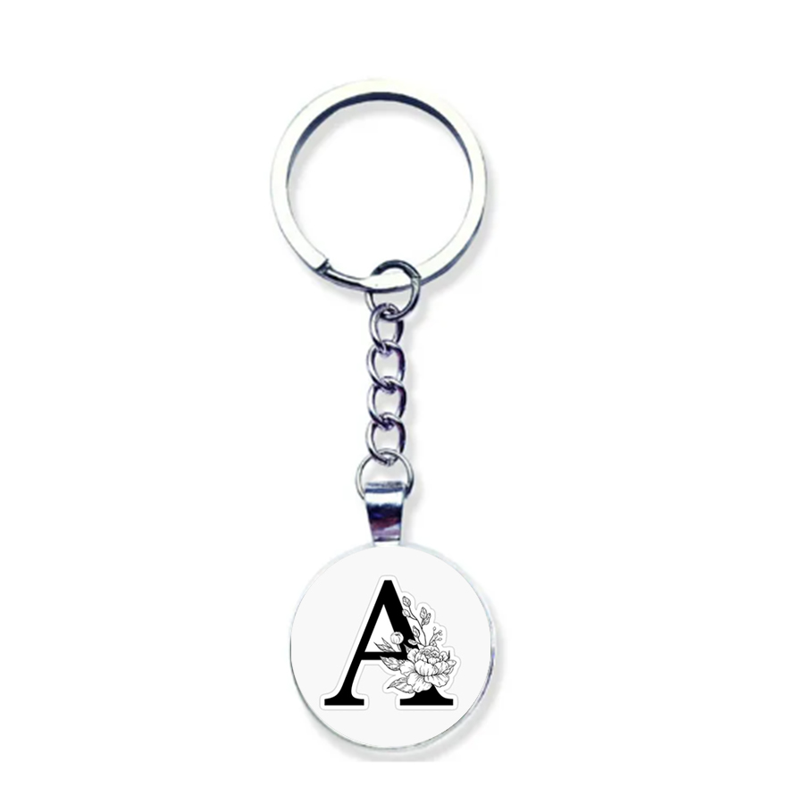 Gantungan Kunci kaca bulat dengan desain huruf bahasa Inggris yang dipersonalisasi