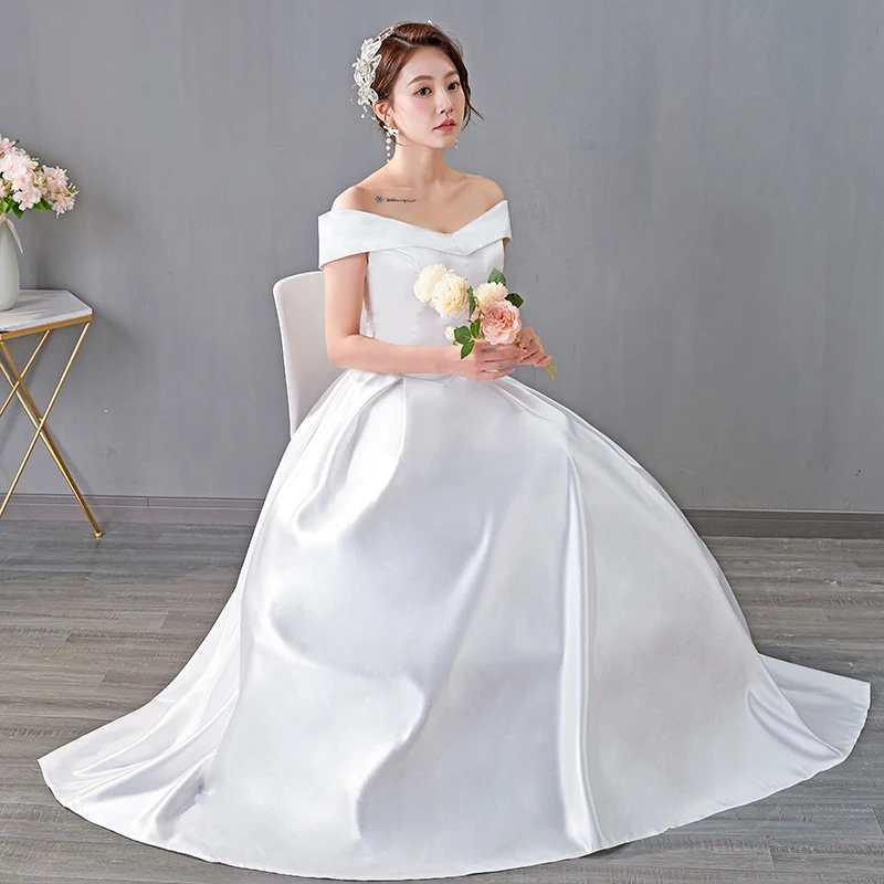 プリンセススタイルのウェディングドレスワンショルダーチュールサテンライトおとぎ話の花嫁ドレスAラインスカートミッドウエストシンプルなデザイン