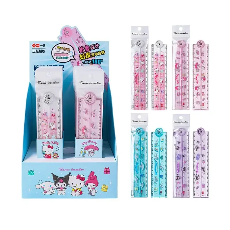 1pcs Sanrio Kuromi Image Rotating Folding Ruler 30cm Cartoon Children's Primary School Student Multi functional Ruler Stationery