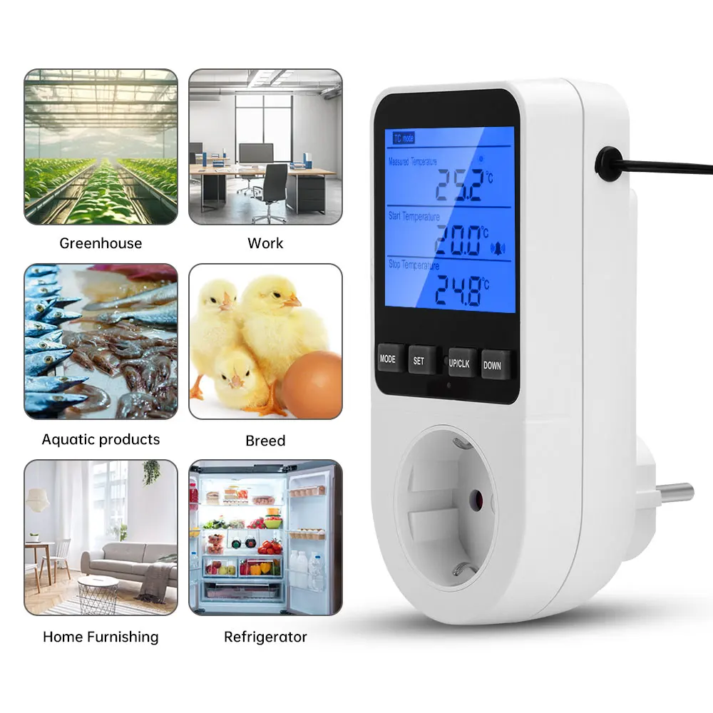 Temporizador soquete termostato multi-função controlador de temperatura tomada com interruptor temporizador sensor sonda aquecimento ferramenta fria