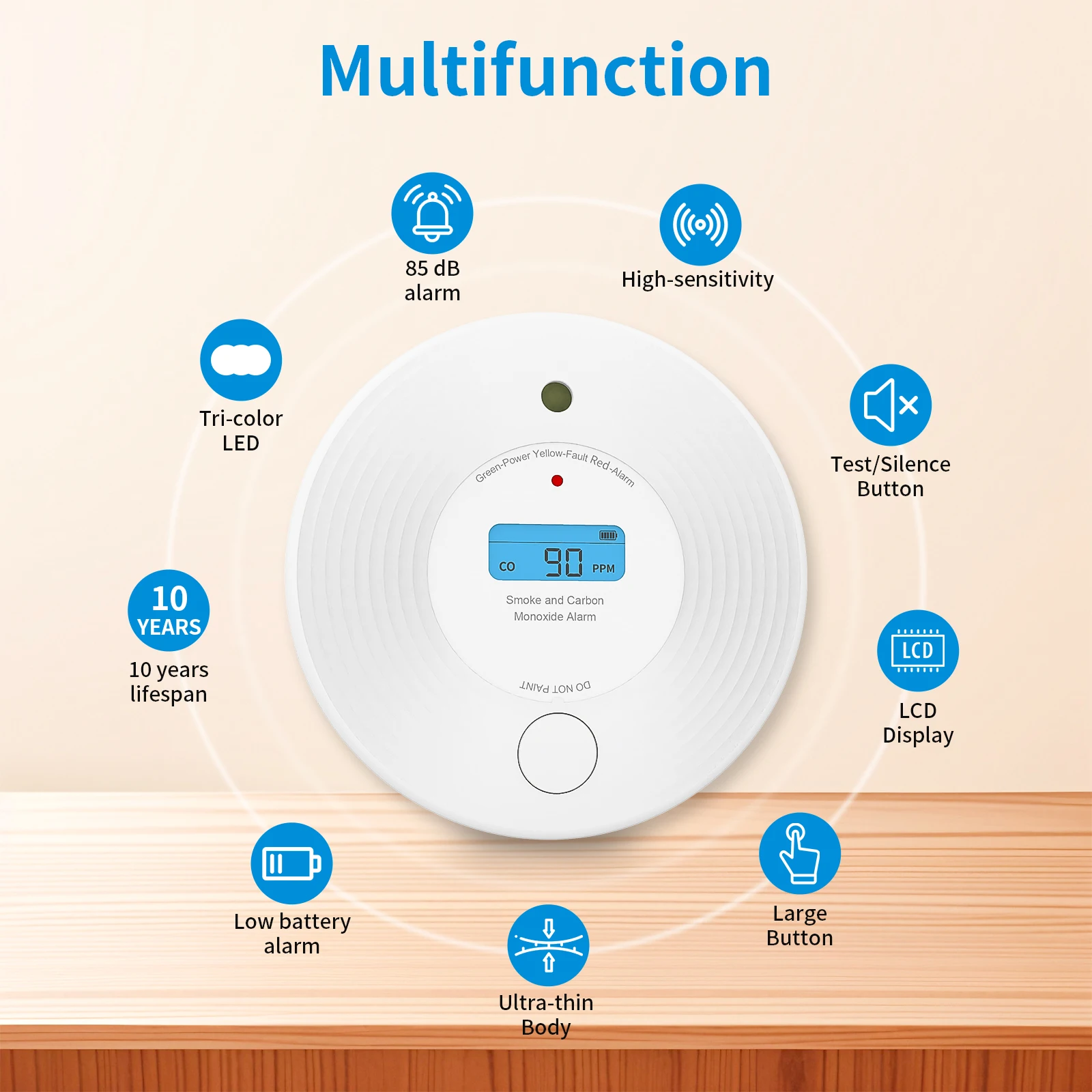 Combo Detector, 2-in-1 Dual Sensor CO & Smoke Alarm, 10-Year Sealed Battery-Operated
