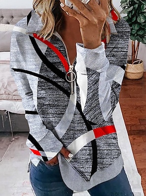 Sudaderas con capucha de estrella geométrica para mujer, Sudaderas con cremallera a la moda Y2k, Sudadera informal con cremallera, Sudaderas de gran tamaño, abrigos con cuello redondo para niña