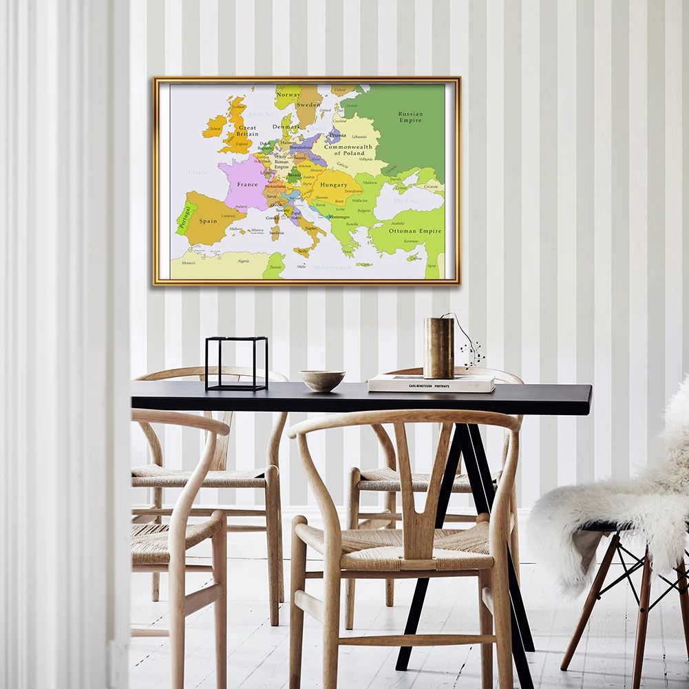 59*42cm 1700-1850 mapa europy Retro płótno malarstwo ścienne plakat artystyczny podróż szkolne szkolne dekoracja wnętrz w klasie
