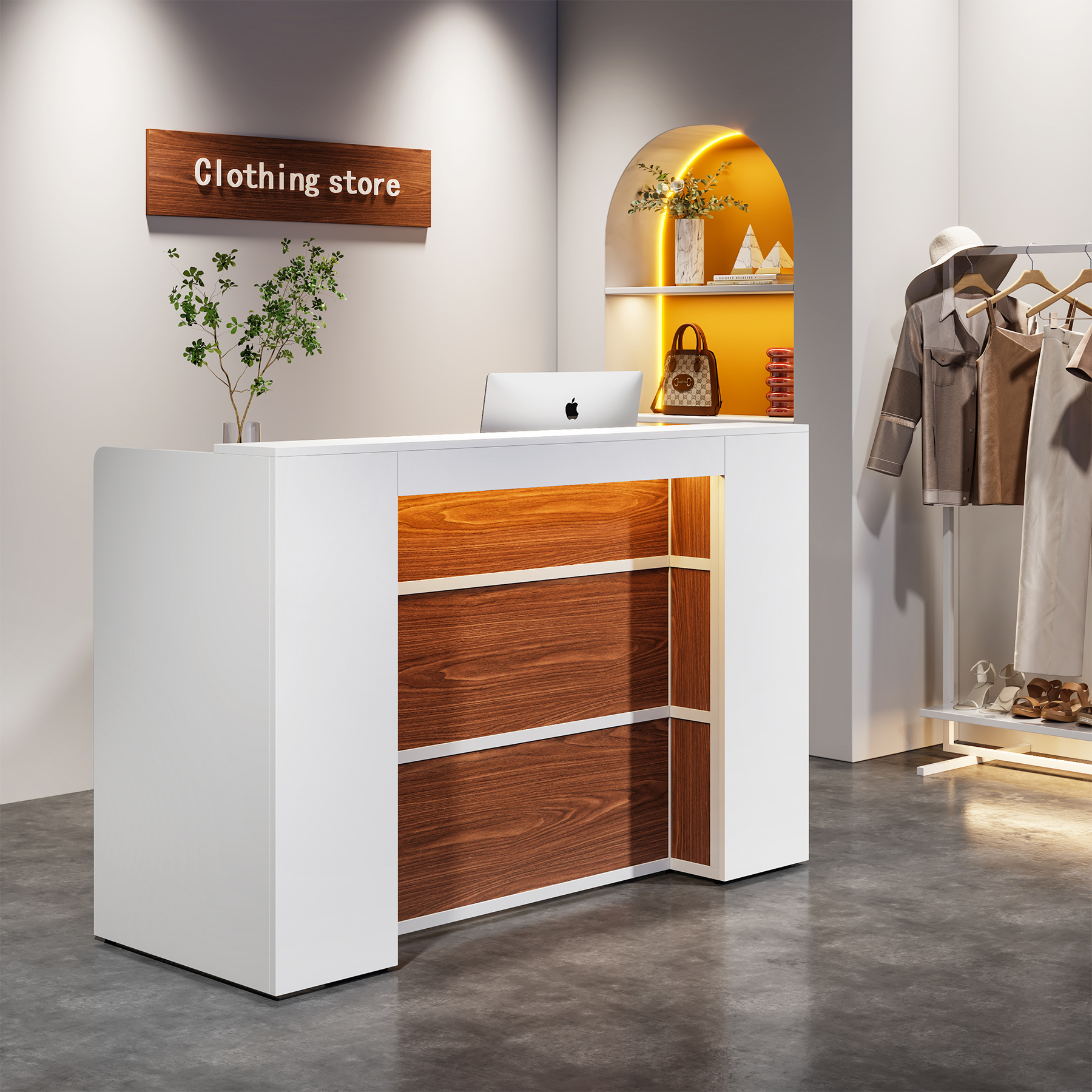 Tribesigns Reception Desk with LED Lights, 63 Inches Front Counter Desk for Checkout, Lobby, Salon, Retail, Large Counter Table