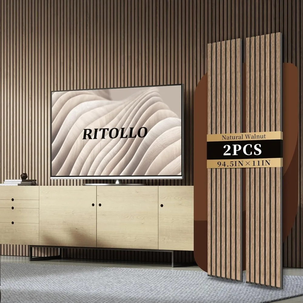 Slat Panels for Wall 2-Piece 94.5×11 Acoustic Panels for Interior Wall Decor 3D Fluted Sound Absorbing Panel - Natural Walnut