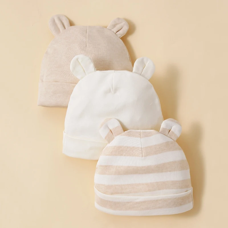 3 Stück Unisex-Babymützen Aprikose 100 % Baumwolle, weich, bequem, modisch und minimalistisch, 0–12 Monate