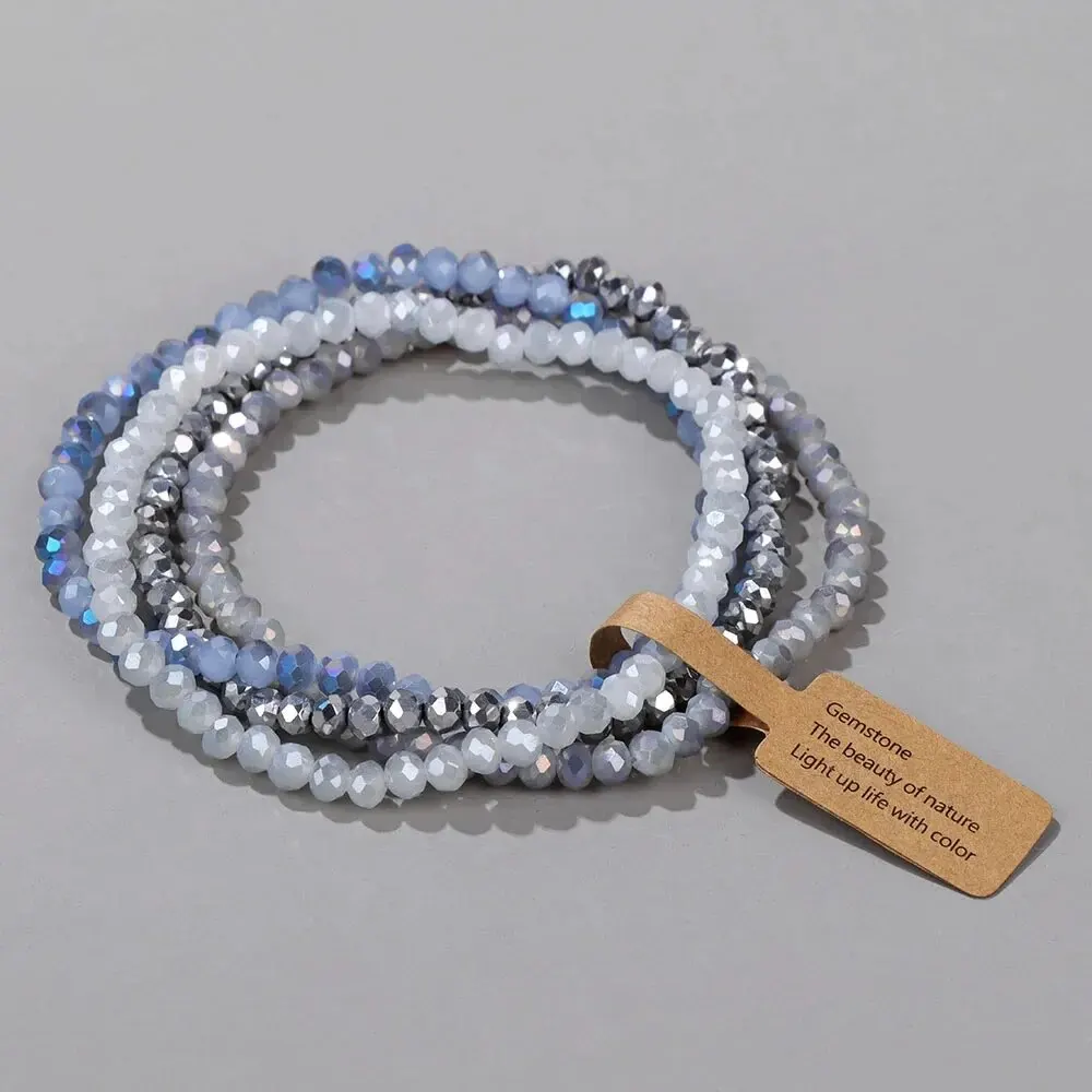 Juego de 4 piezas de cuentas de vidrio facetadas, pulsera elástica, cuentas de vidrio efecto AB, pulsera elástica multicolor hecha a mano con cuentas, joyería