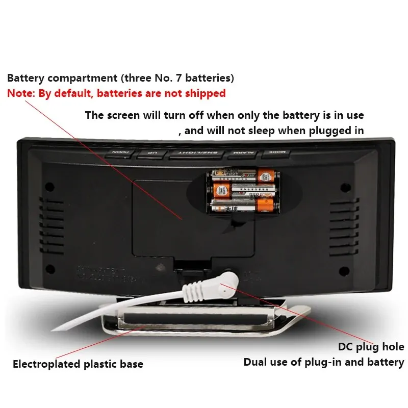 Kreative gebogene elektronische Uhr, LED-Großbildschirm-Plug-in-Akku, Spiegelwecker mit doppeltem Verwendungszweck, speziell für das Studentenschlafzimmer