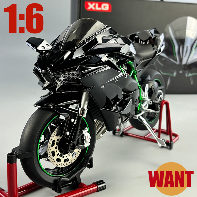 Large 1:6 Kawasaki H2R Spray Alloy Diecast Motorcycle Toy Bootable Dynamic Metal Model Sound Light Birthday Gift Hobby Collect O