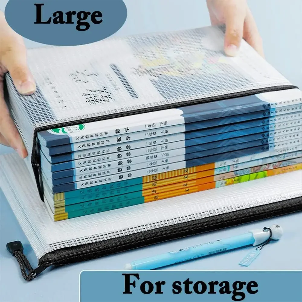 3/5PCS Stationery Storage Bag Folder File Mesh Zipper Pouch A3 A4 A5 A6 Document Bag Zip File Folders School Office Supplies
