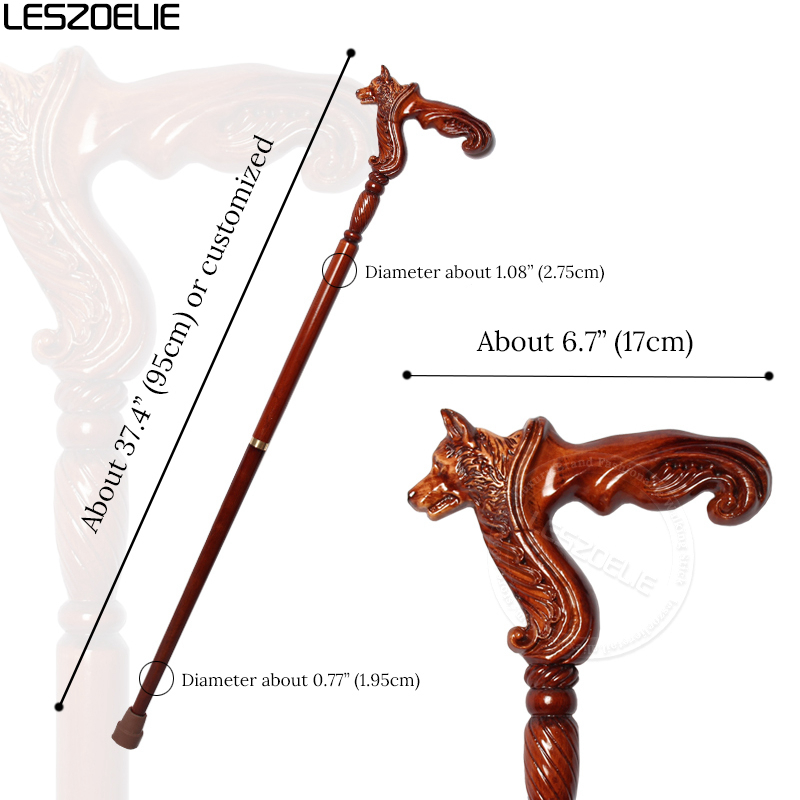 95ซม.สุนัข-หัวจับเยอรมัน Beech ไม้เดิน Stick ผู้ชายที่ถอดออกได้ Canes ผู้หญิงไม้เท้าเดิน