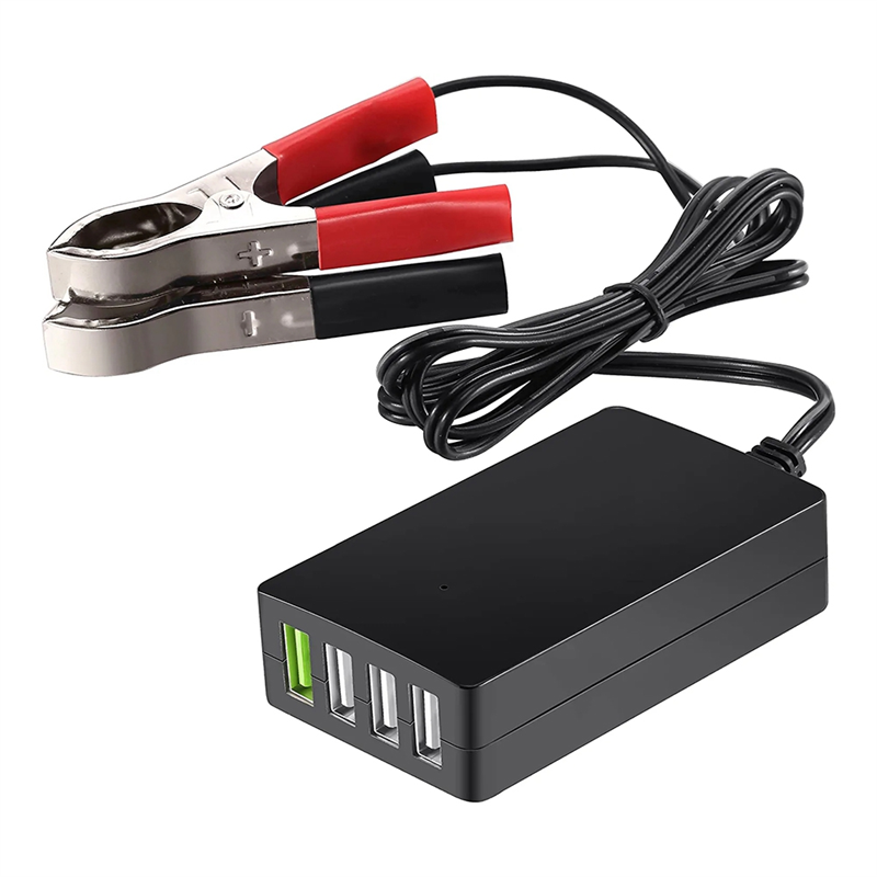 CC portátil con clip para batería, adaptador multipuerto de cargador USB de 4 puertos de 12 V/24 V a 5 V para otros teléfonos inteligentes y tabletas
