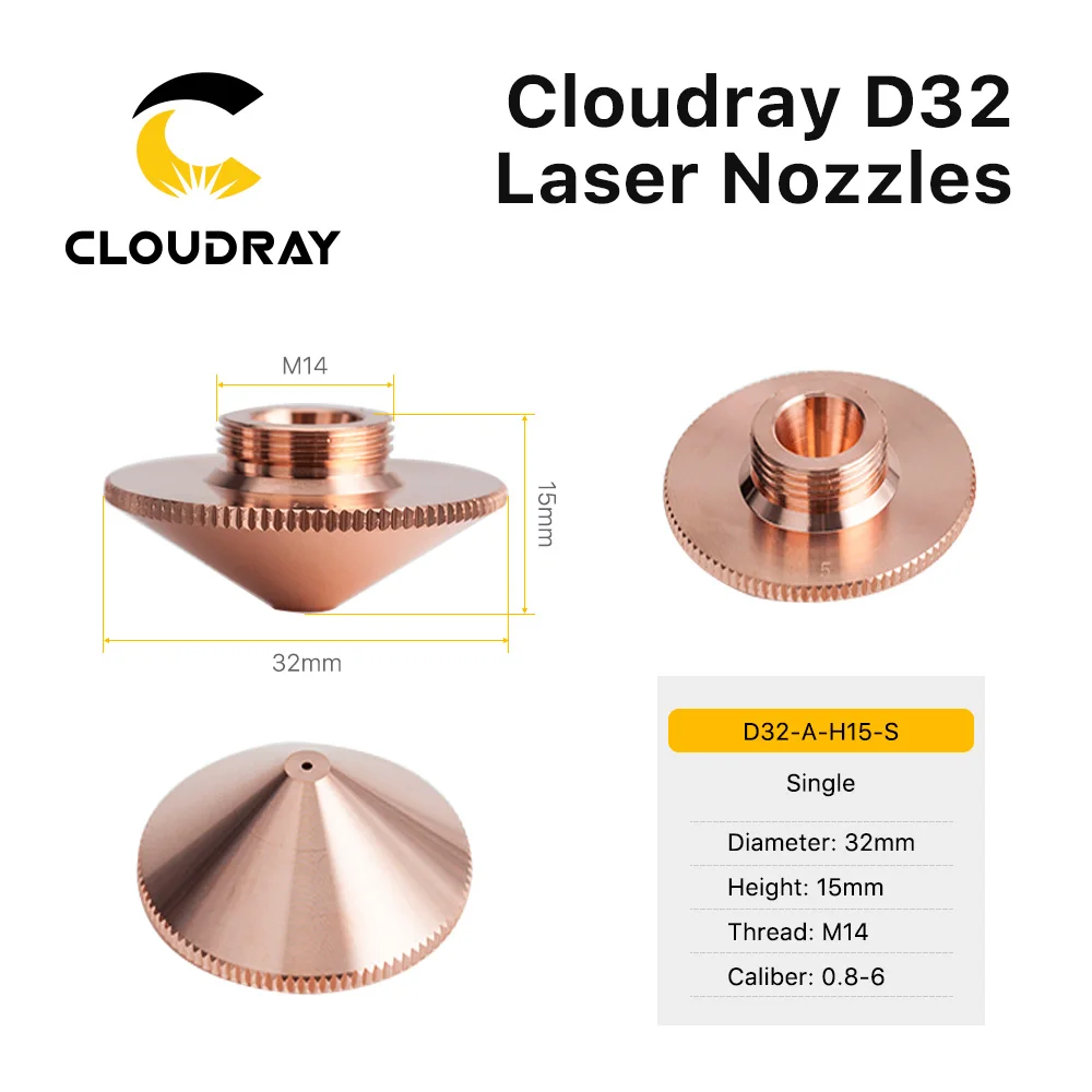 Cloudray Raytools Dia.32mm H15 Cỡ Nòng 0.8-6.0 Đơn/Hai Lớp Hàn Laser Vòi Phun Cho Sợi Cắt Laser CNC máy