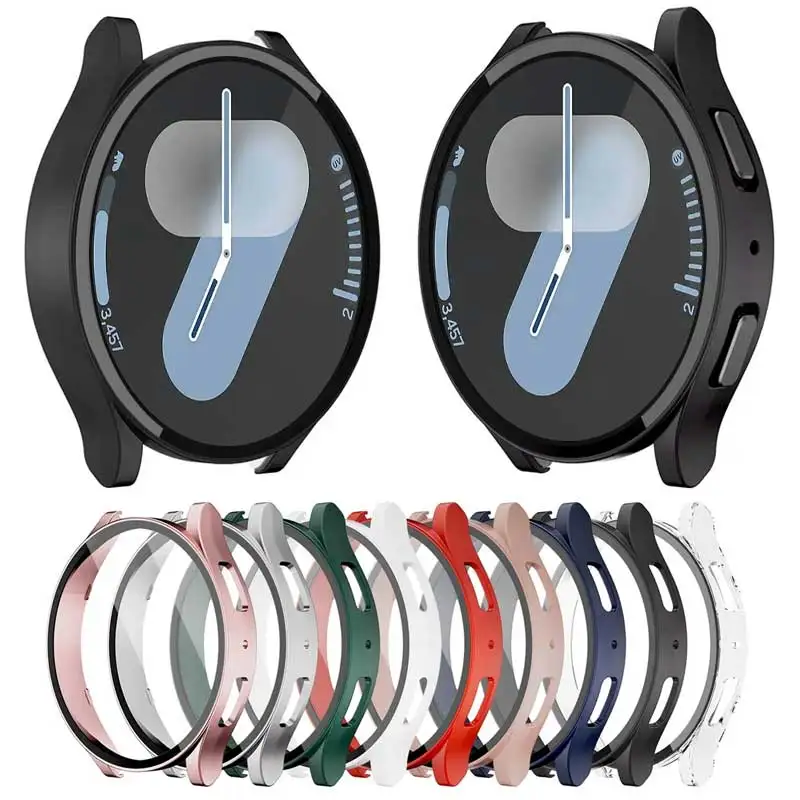 กระจกเทมเปอร์ + เคสสำหรับ Samsung Galaxy Watch 7/6/ฝาครอบ5/4 44มม. 40มม. อุปกรณ์ป้องกันหน้าจอเต็มชิ้นอุปกรณ์เสริม Galaxy Watch Fe